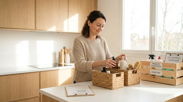 Intérieur moderne et propre illustrant une routine de nettoyage bien organisée