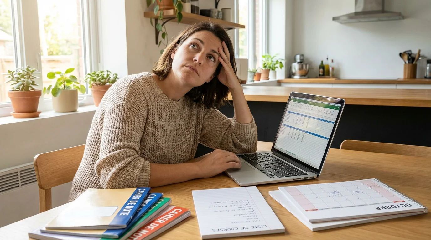 Mère de famille débordée par les tâches domestiques et l'organisation quotidienne