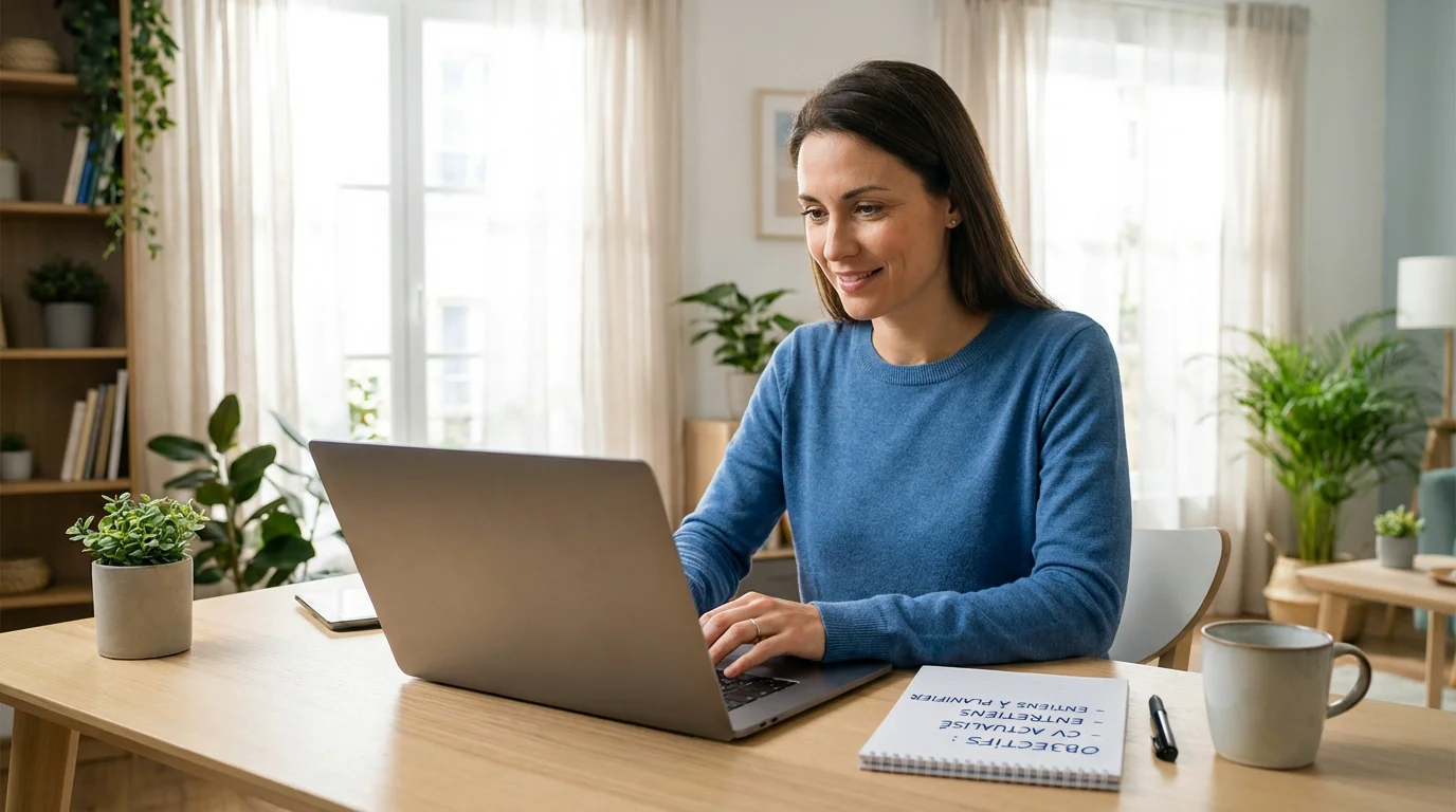Personne recherchant des opportunités d'emploi dans le nettoyage sur un ordinateur portable
