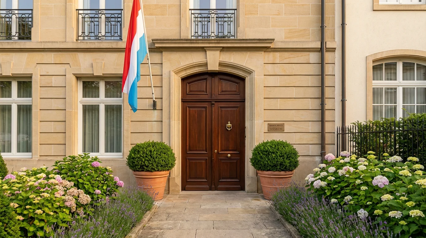 Entrée élégante d'une résidence au Luxembourg évoquant le service de gouvernante de maison