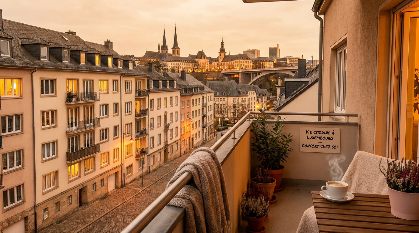 Vue panoramique de la ville de Luxembourg avec immeubles résidentiels au premier plan