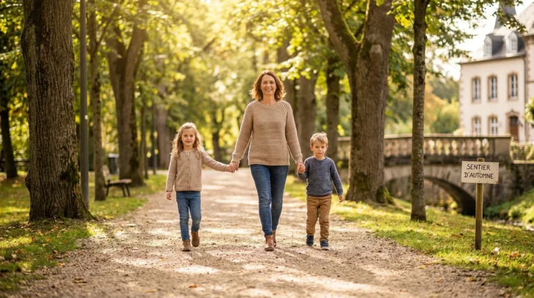 Nanny se promenant avec des enfants dans un parc au Luxembourg