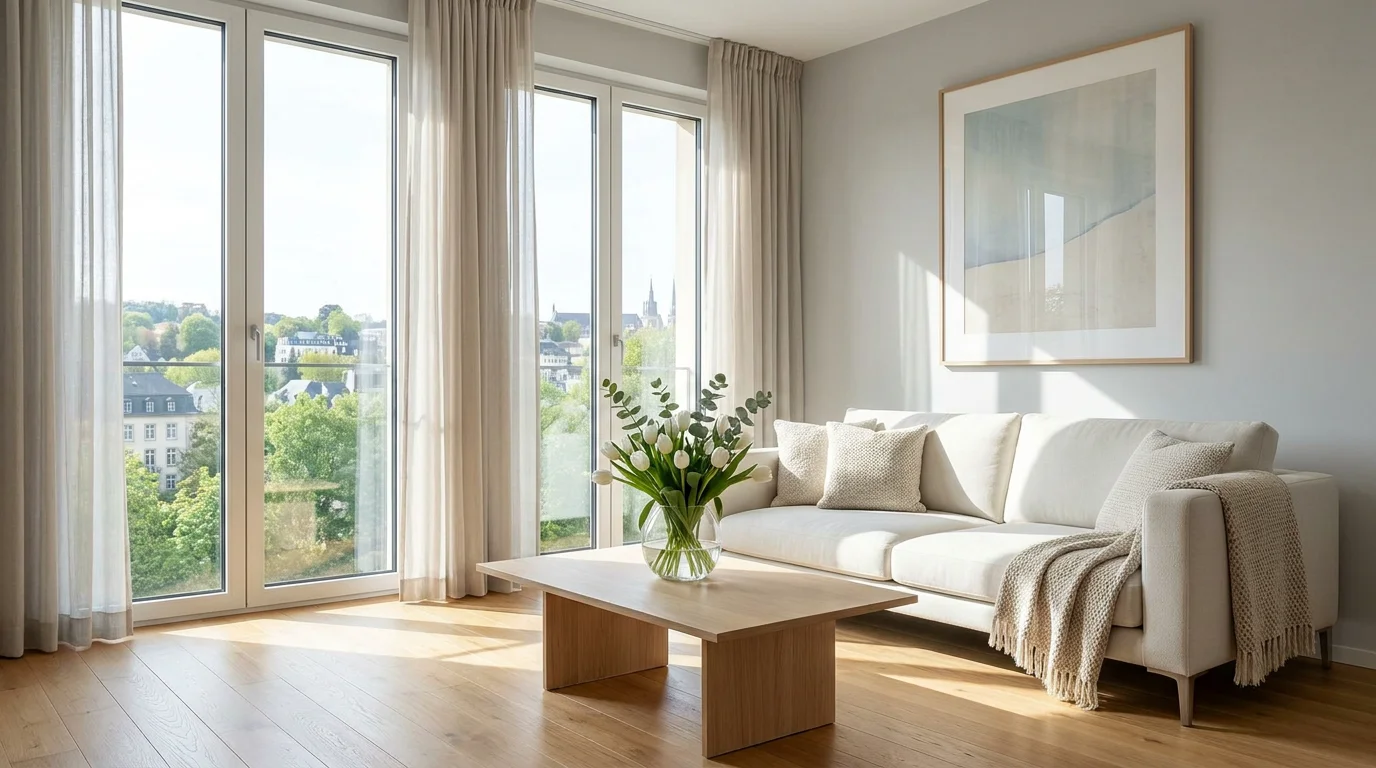 Intérieur lumineux et propre d'un salon moderne à Luxembourg