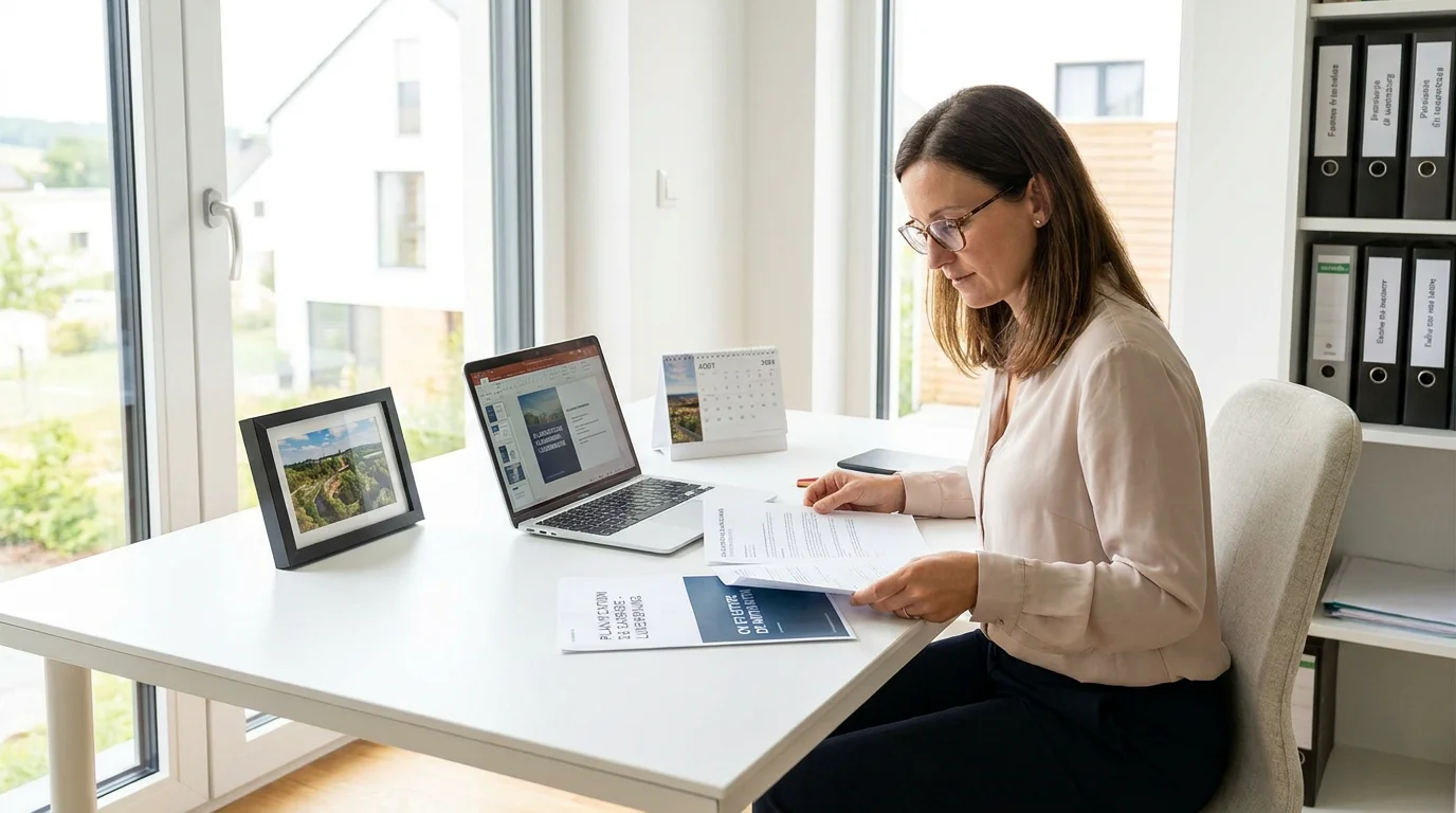 Femme préparant son CV d'aide ménagère à un bureau lumineux