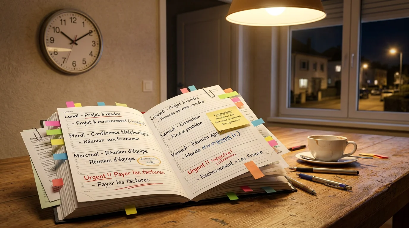 Agenda surchargé symbolisant le manque de temps pour les tâches ménagères
