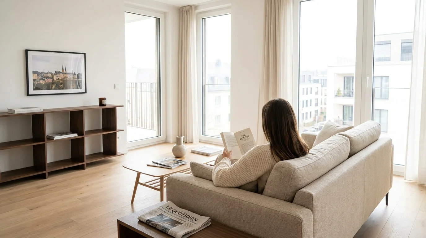 Intérieur lumineux et propre d'un salon moderne au Luxembourg