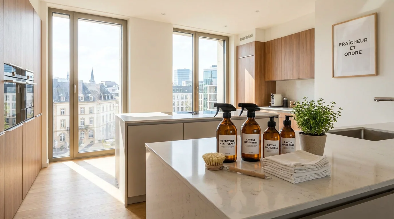 Cuisine moderne impeccablement propre dans un appartement au Luxembourg