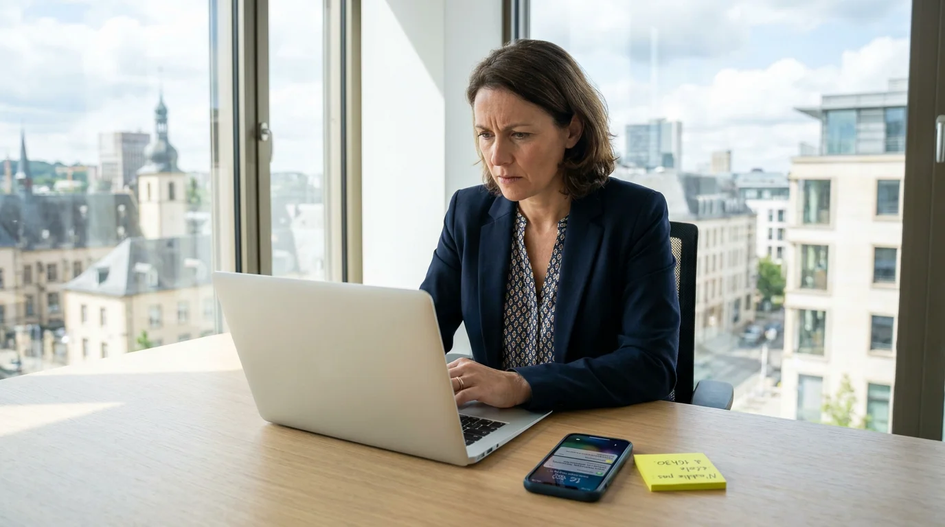 Personne au bureau jonglant entre obligations professionnelles et rappels familiaux