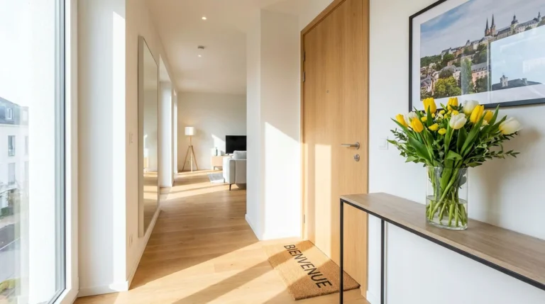 Entrée soignée d'un appartement au Luxembourg, symbole d'un foyer bien entretenu