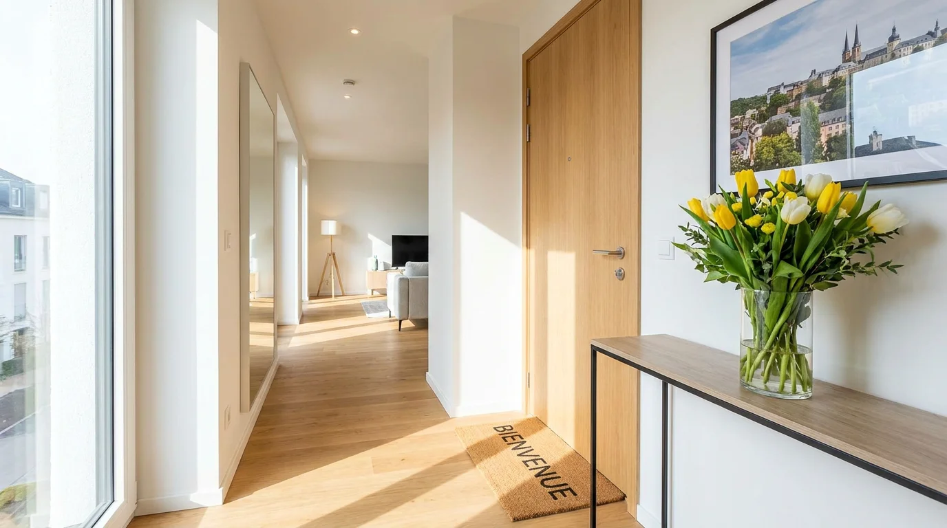 Entrée soignée d'un appartement au Luxembourg, symbole d'un foyer bien entretenu
