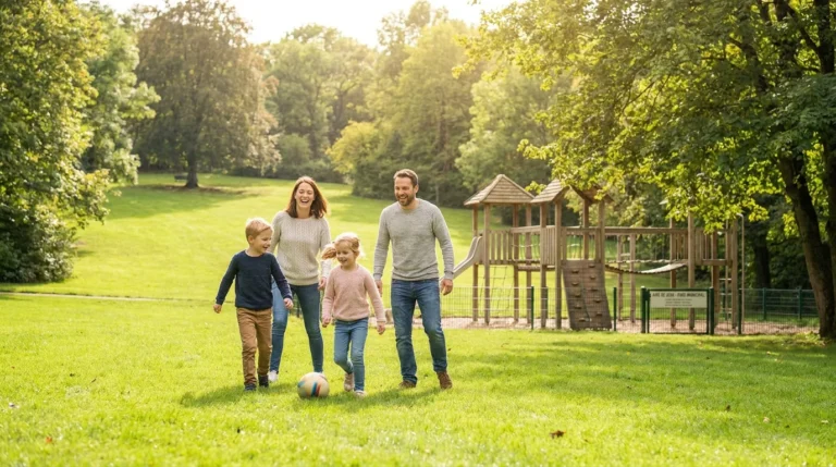 Famille se promenant sur un sentier verdoyant au Luxembourg