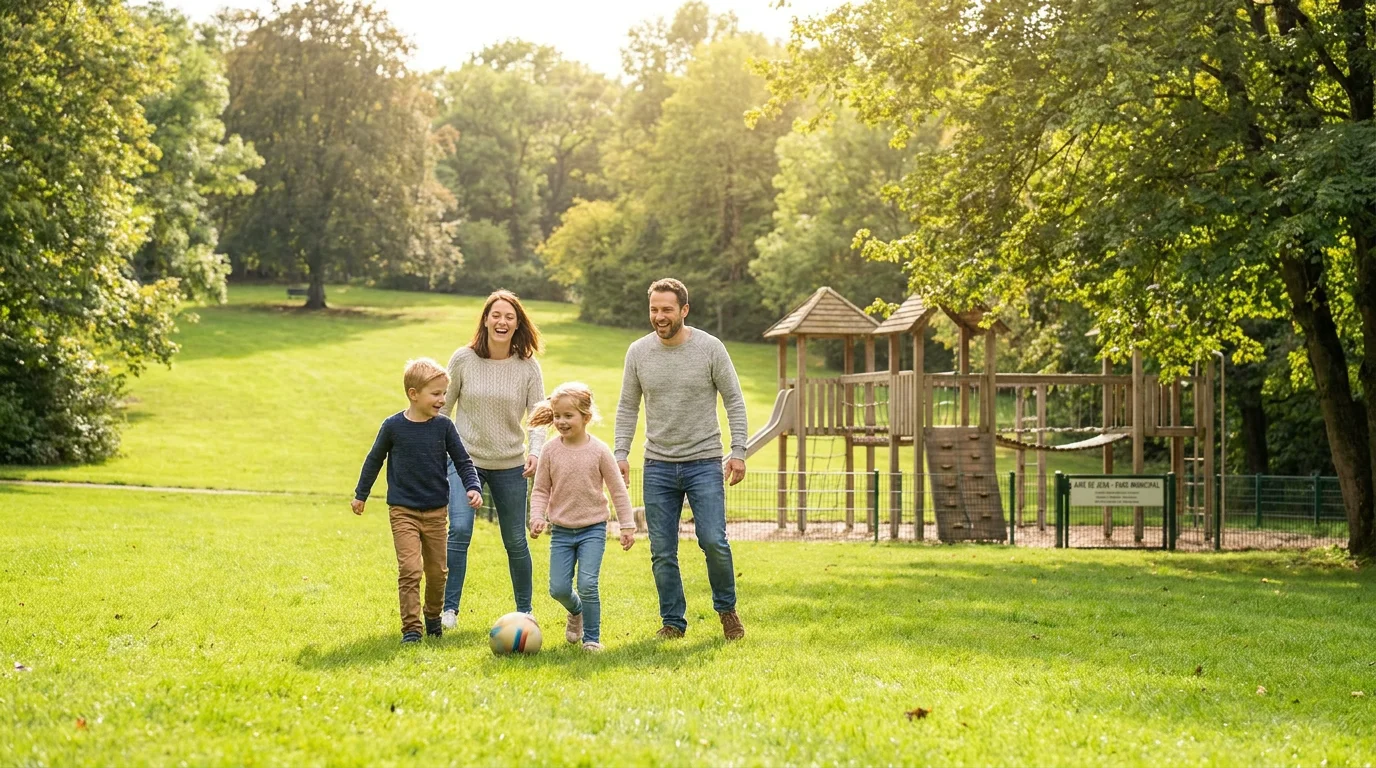 Famille se promenant sur un sentier verdoyant au Luxembourg