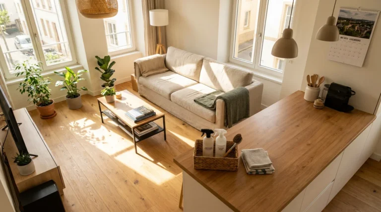 Intérieur lumineux d'un appartement à Luxembourg après un ménage professionnel