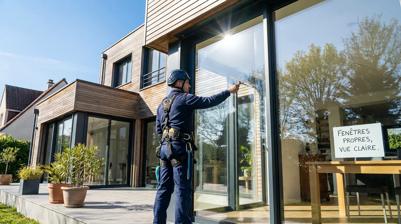 Professionnel nettoyant les vitres d'une maison particulière à Luxembourg