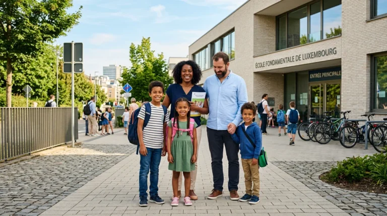Famille préparant la rentrée scolaire au Luxembourg
