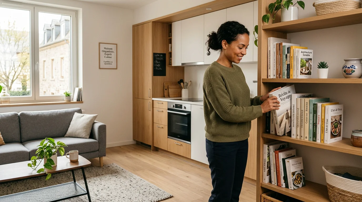 Intérieur lumineux et rangé d'un logement moderne au quotidien